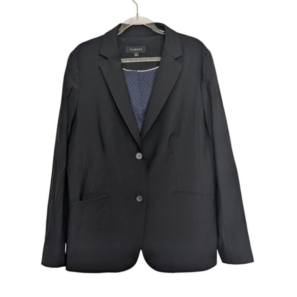 Talbots Blazer Womens Size 12 Black Wool Blend Working Cuffs 2 Button Jacket - Picture 1 of 11